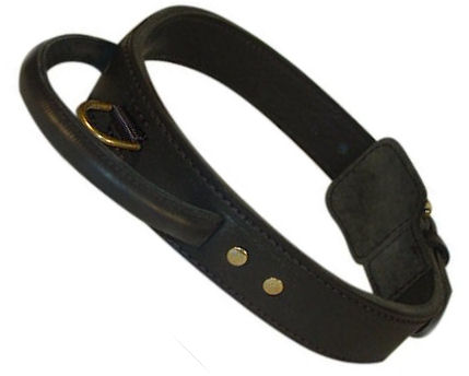 Latigo Leather Agitation Dog Collar With Handle for Pitbull