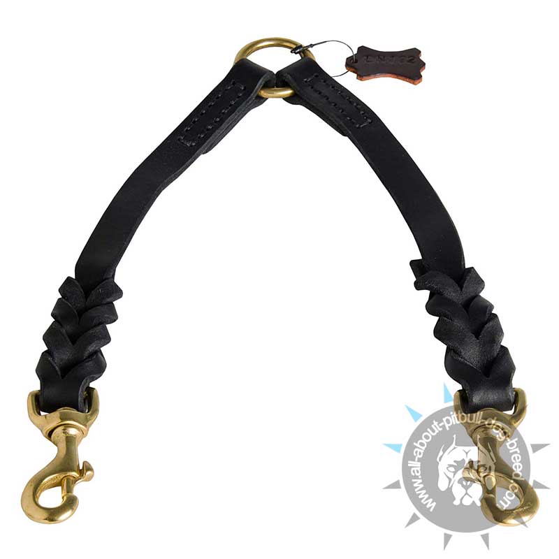 Braided Leather 2 Dogs Coupler for Pitbull