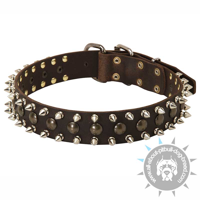 APBT 3 Rows Leather Spiked and Studded Dog Collar