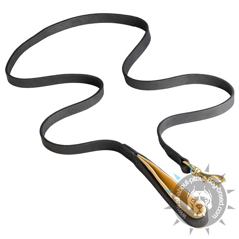 6 ft Leather Pitbull Leash with Nappa Padded Handle