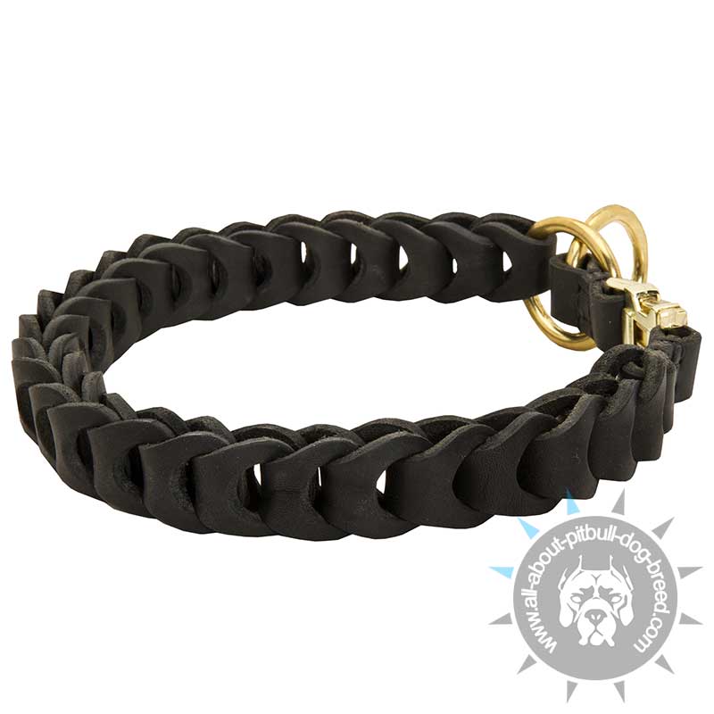 Skillfully Braided Leather Dog Choke Collar for Harmless Behavior Correction