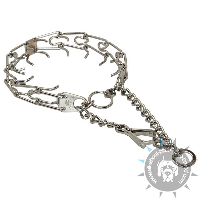 Pitbull Chrome Plated Pinch Prong Collar with Swivel and Small Quick Release Snap Hook - 1/11 inch (2.25mm) - Click Image to Close