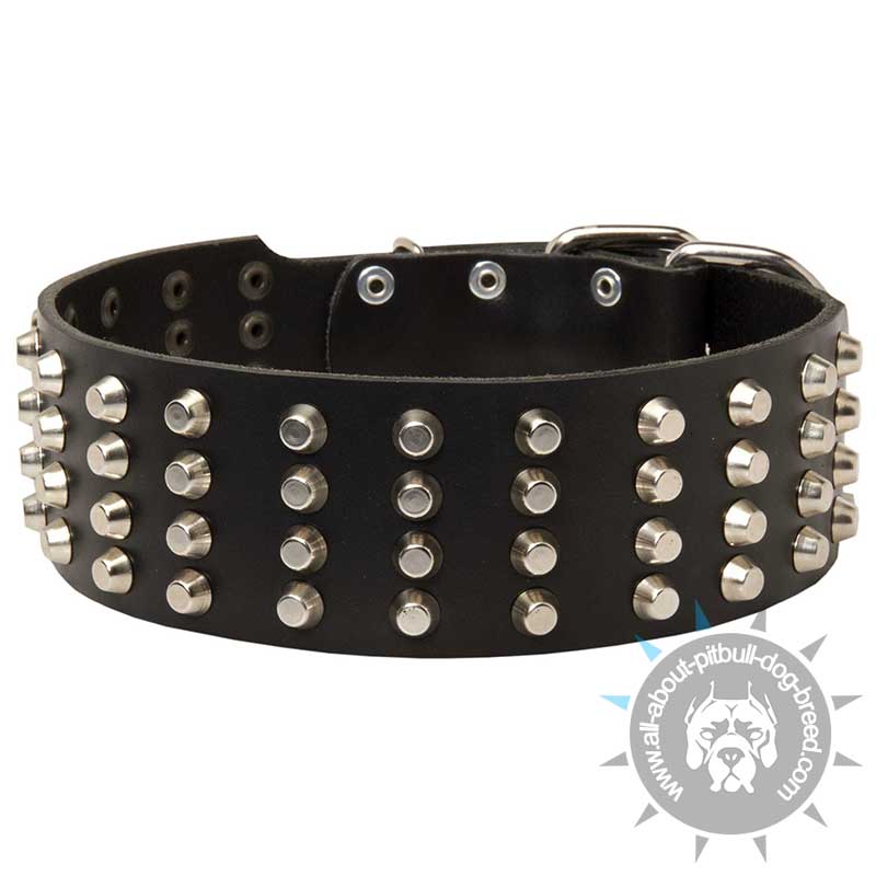 Wide Special Leather Dog Collar-Pyramid Studded Leather Dog Collar For Pitbulls
