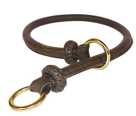 Round Leather Choke Collar/Silent Collar 1/2'' wide for Pitbull