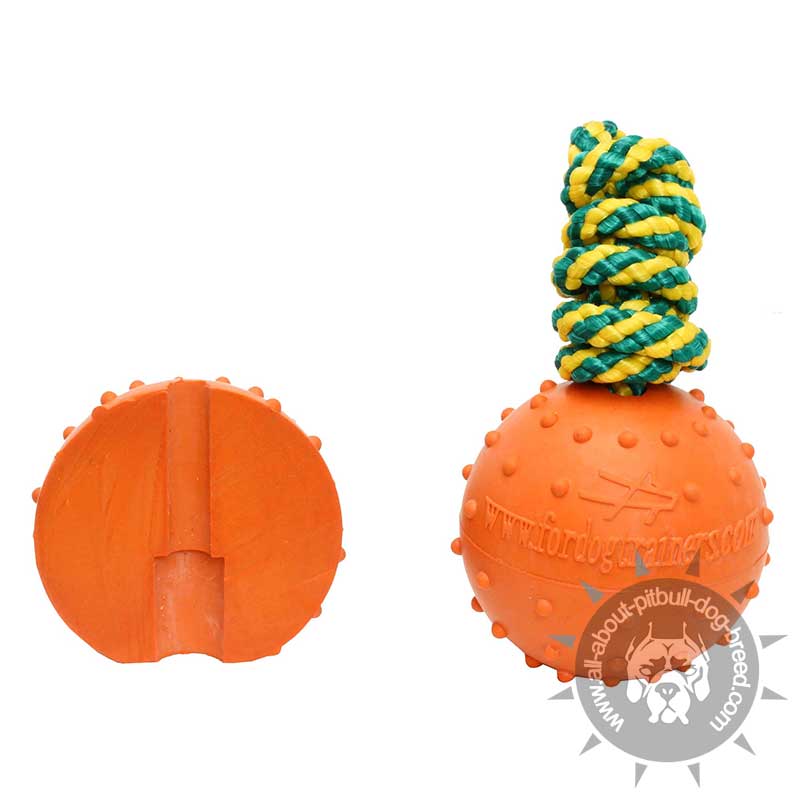 Dotted Rubber Water Ball on Nylon Rope - Large 2 3/4 inch (7 cm)