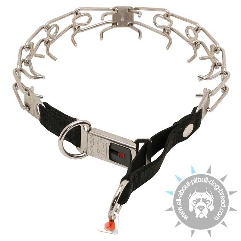 New HS Stainless Pinch Prong Collar with Click lock Buckle and Nylon Loop 1/8 inch (3.2 mm)
