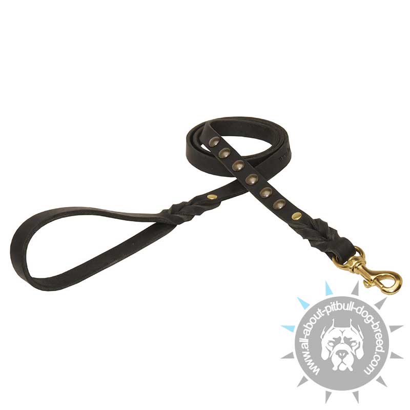 Studded Leather Pitbull Leash for Walking and Tracking