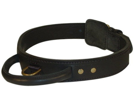 Tac-Black Leather Agitation Collar With Handle for Pitbull - Click Image to Close