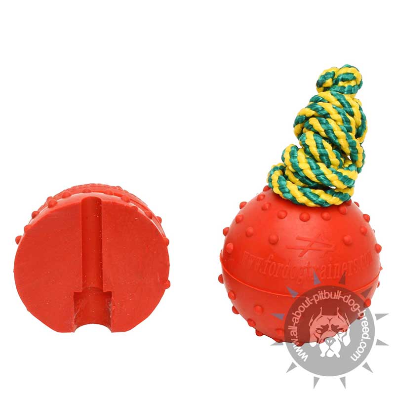 Dotted Rubber Water Ball on Nylon Rope - Medium 2 1/3 inch (6 cm)