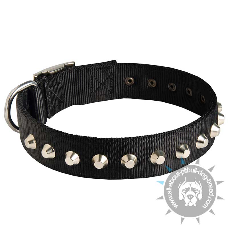 Gorgeous Wide Nylon Dog Collar with Nickel-plated Pyramids