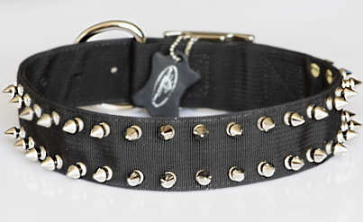 Black Nylon Spiked Dog Collar-2 Rows of spikes - Click Image to Close