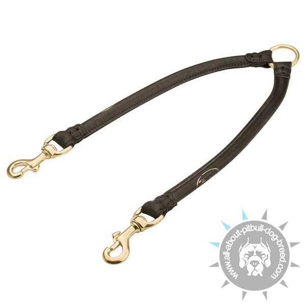 Round Leather Pitbull Coupler Leash for Walking 2 Dogs