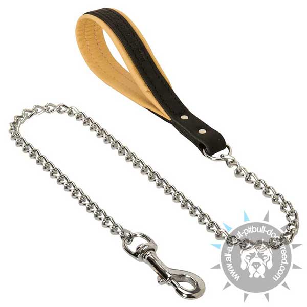 Chain Pitbull Leash with Soft Nappa Padded Handle