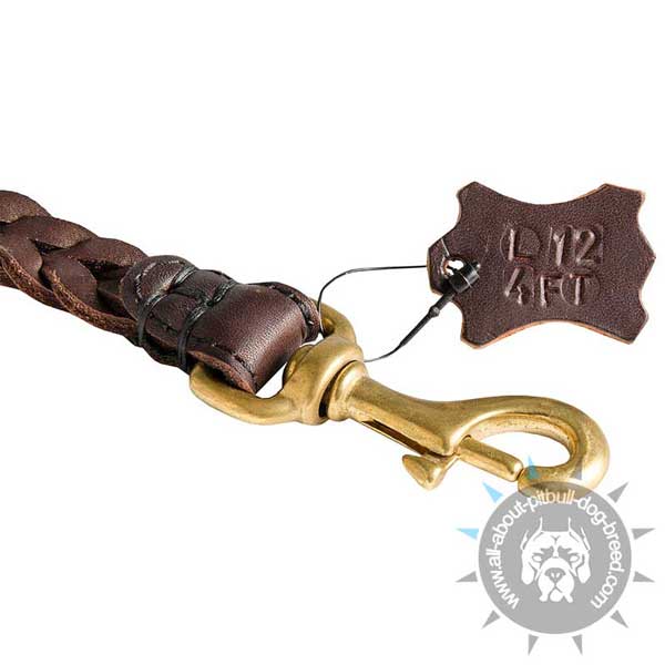 Braided Leather Pitbull Leash Equipped with Strong Brass Snap Hook