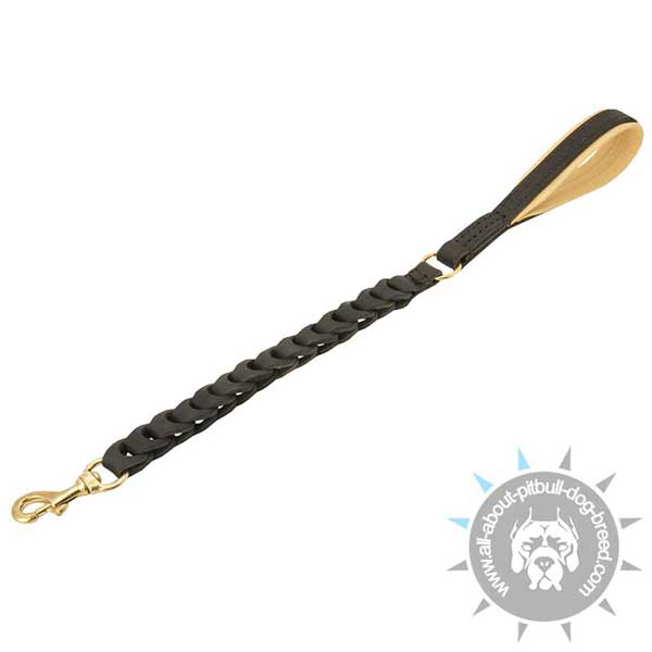 Braided Leather Pitbull Leash with Soft Nappa Padded Handle