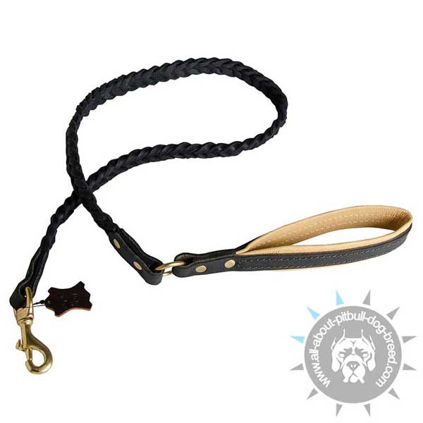 Hand Braided Leather Pitbull Leash with Handle