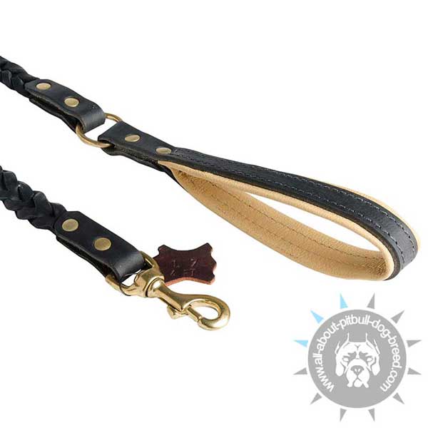Leather Pitbull Leash Reliably Riveted near Handle and Snap Hook
