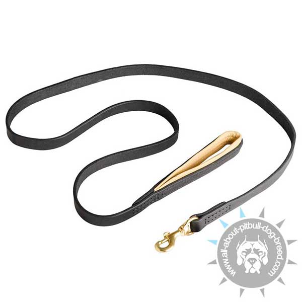 Leather Dog Leash with Padded Handle for Pitbull