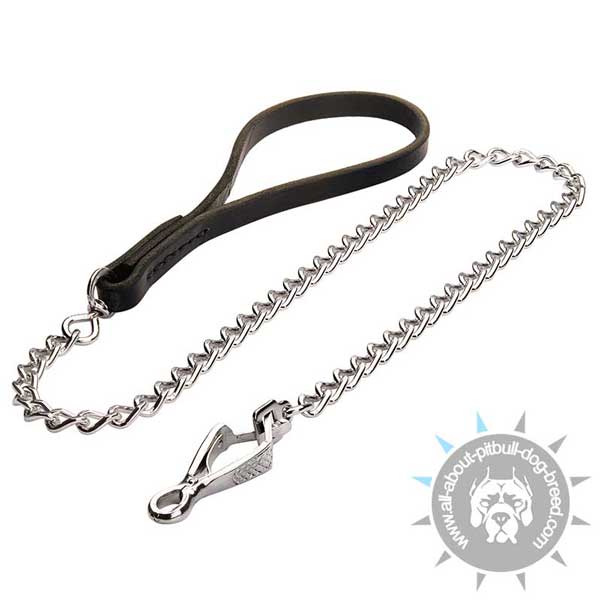 Exclusive Chain Dog Leash with Leather Handle