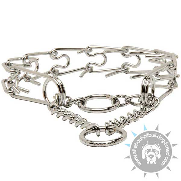Pitbull Chrome Plated Pinch Collar with O-rings and Martingale Chain