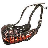 Hand painted Leather Dog Muzzle "Dondi-FLAMES " for Pitbull