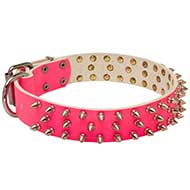 Glamorous PINK Leather Dog Collar with Symmetrical Spikes for Pitbull Glamorous PINK Leather Dog Collar with Symmetrical Spikes for Pitbull